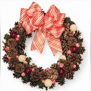 Peppermint Red & White Festive Pinecone Wreath